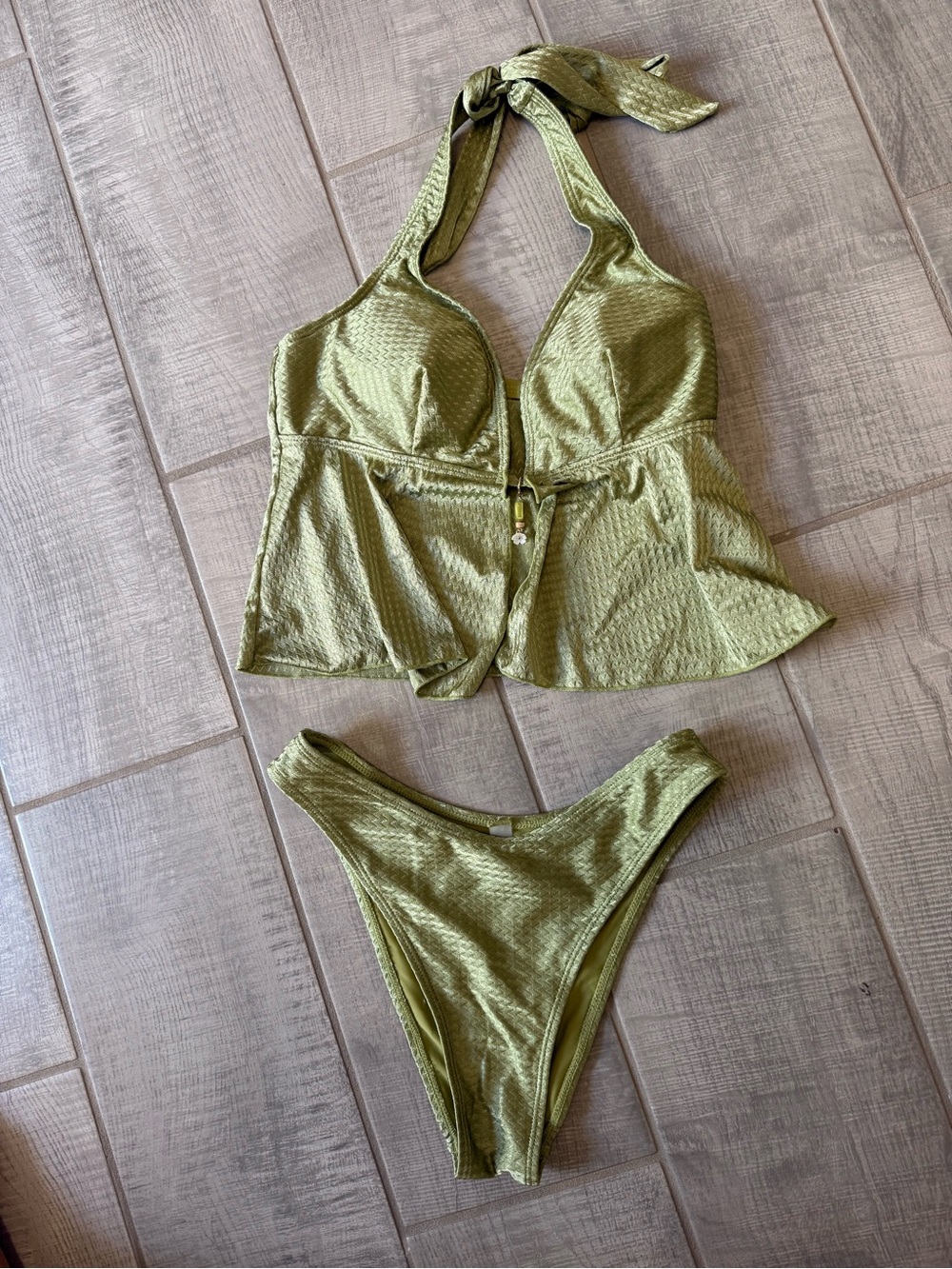 Olive Green Halter Peplum Bikini Set